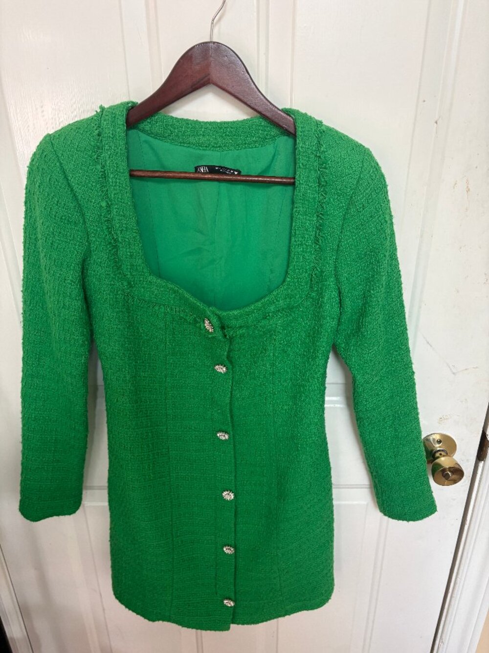 Zara Textured Tweed Mini Dress with Jewel Buttons – Size Small (Like New)